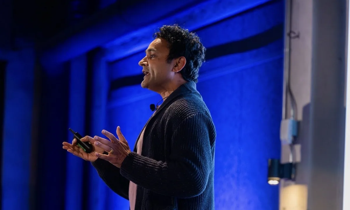 Founder presents on stage at the Fuel Accelerator Showcase, 2026